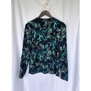 Antik Batik Abstract Feather Print Blouse Vibrant Buttons Women’s Small 38 Art